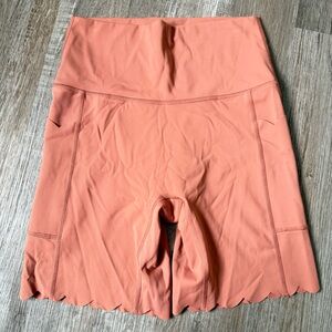 Aerie Offline Goals Bike Short High Rise Scallop Hem Shorts Orange Coral S M